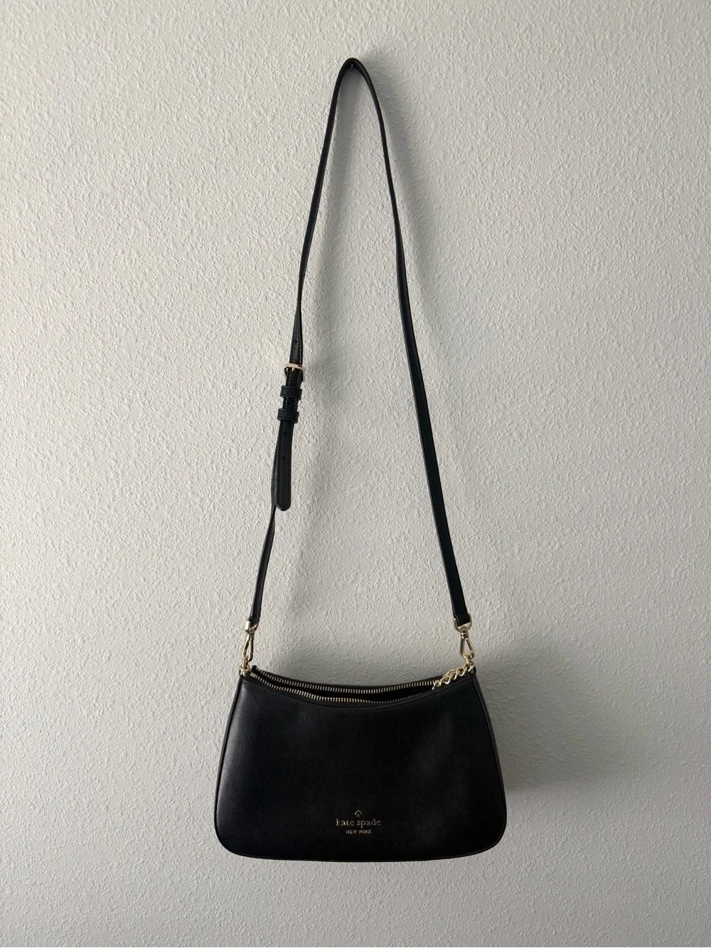 kate spade Black Leather Mini Crossbody with Gold Hardware